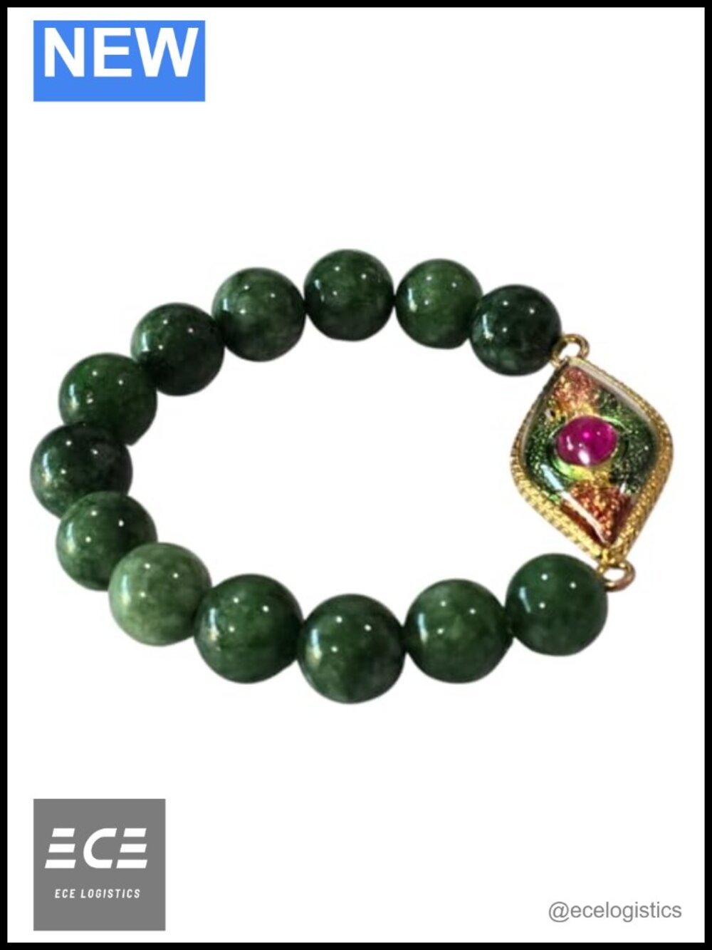 Natural Burmese Jade Beads Bracelet with Thai-Style Lucky Amulet Pendant